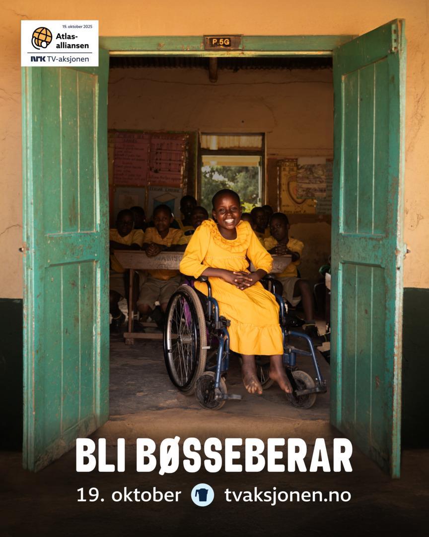 elev i rullestol i krigsherja afrikansk land - Klikk for stort bilete